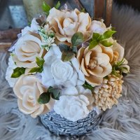 Mydlová kytica v keramickom kvetináči - Krémová