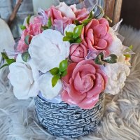 Mydlová kytica v keramickom kvetináči - Staro ružová