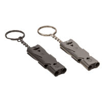 Metalový prívesok na kľúče – Núdzová píšťalka sivá