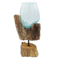 Roztavené sklo na dreve so stojanom - Stredná misa