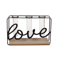 Rastlinný stojan na drevenej doske s 3 skúmavkami - LOVE