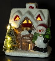 Domček so snehuliakom a LED osvetlením