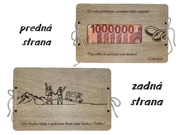 Drevená svadobná obálka na peniaze – turistický motív
