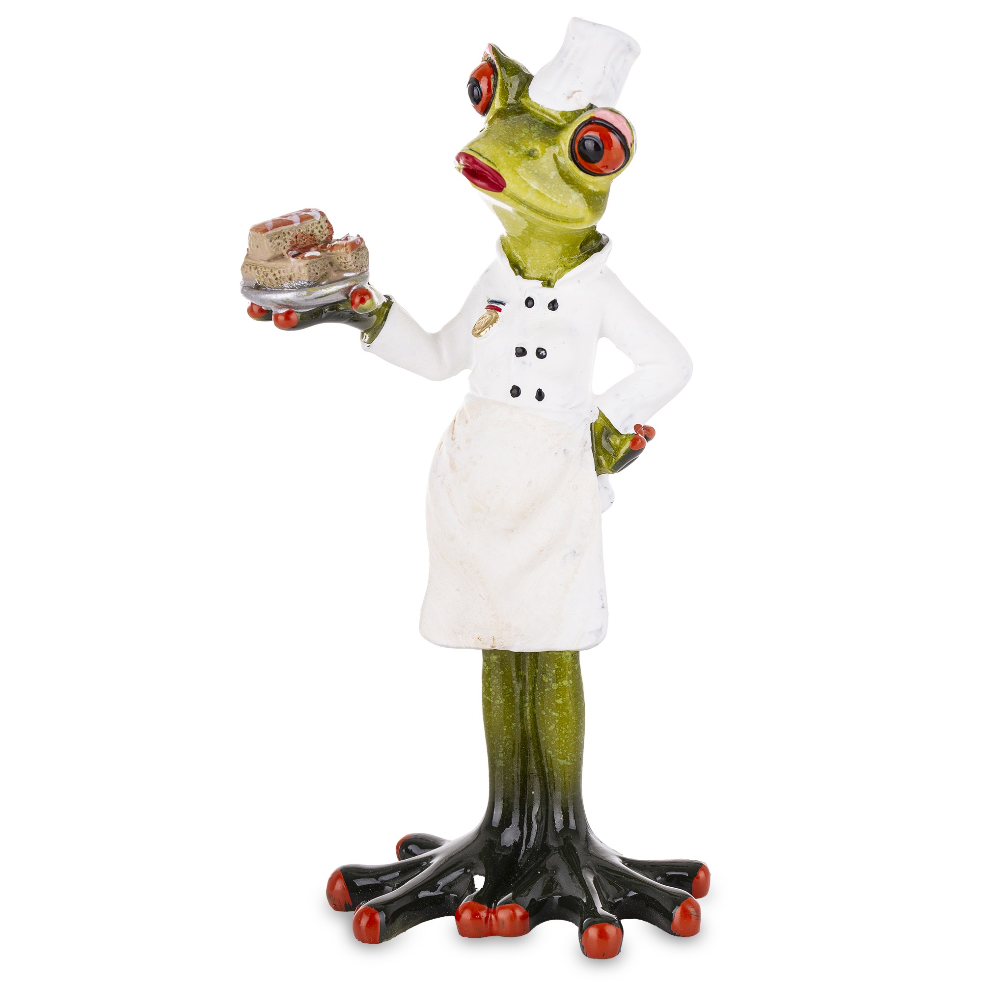 Keramická žabka – elegantná kuchárka s koláčom