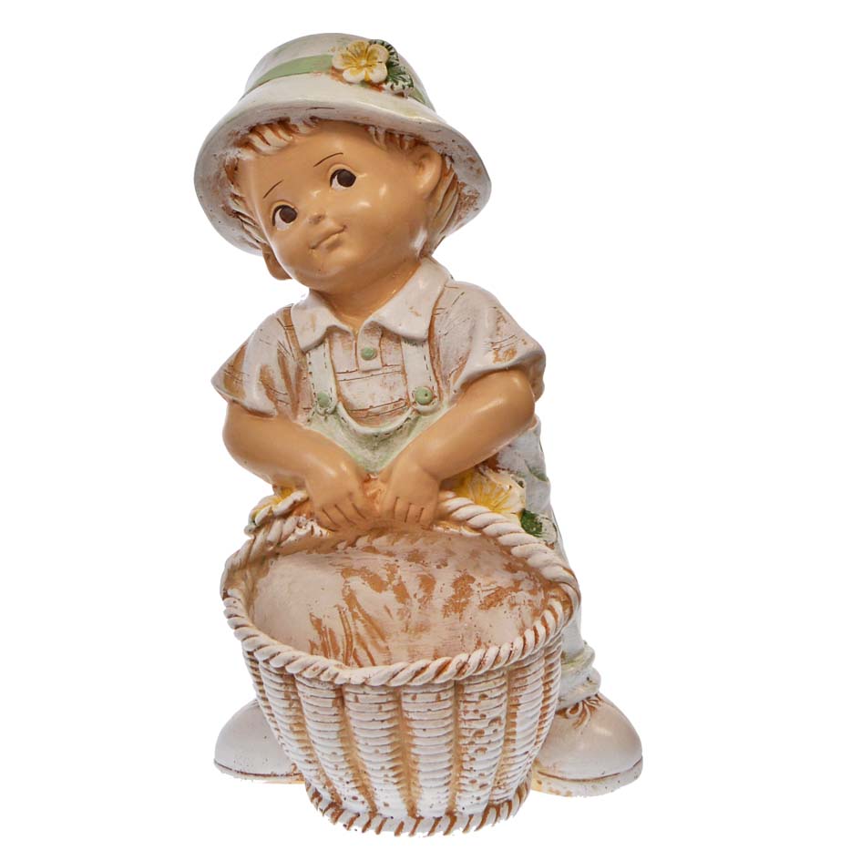 Záhradná dekorácia - chlapec s košíkom 31 cm
