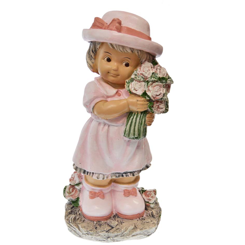 Záhradná dekorácia - dievčatko s kyticou 44 cm