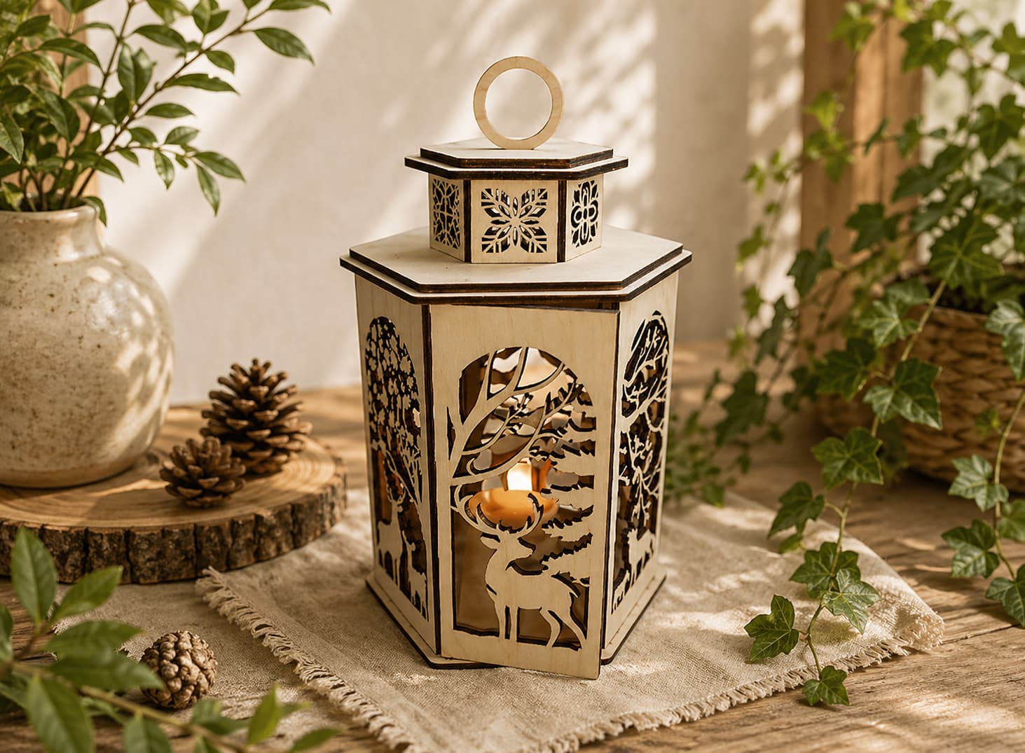 Drevený lampáš – Jeleň